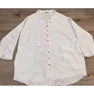 Cotton Gauze Tunic Shirt Button P Cill Lagenlook Long Sleeve Collared Large